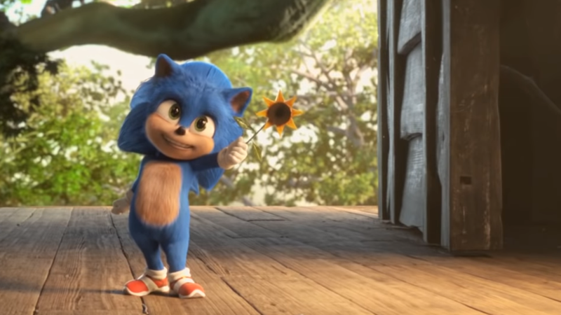 Young Sonic holding a flower.