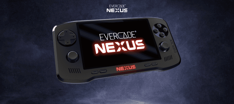 Retro-style Evercade Nexus handheld gaming console with modern features.