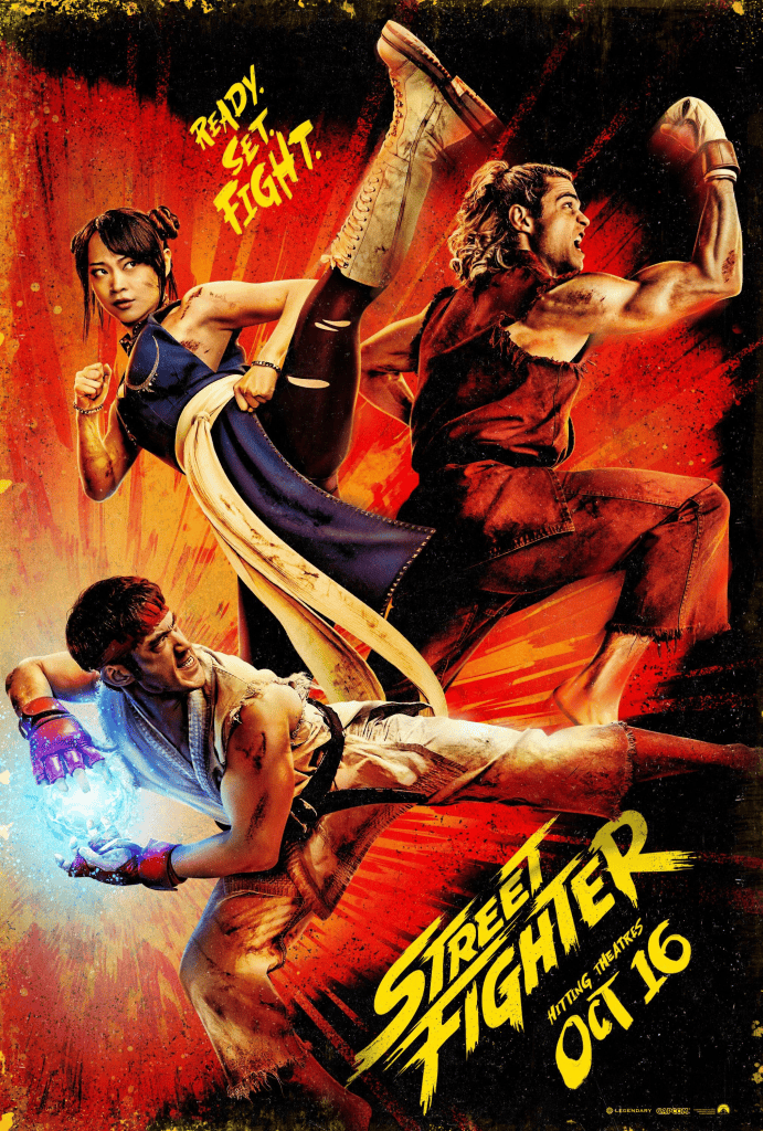Street Fighter - The Movie Poster featuring Ryu, Chun Li and Ken in an action pose.