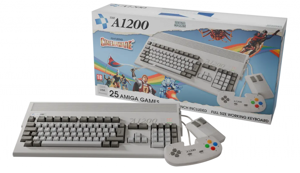 A1200 system with peripherals in front of box.