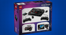 lego genesis box on a blue lego stud background.