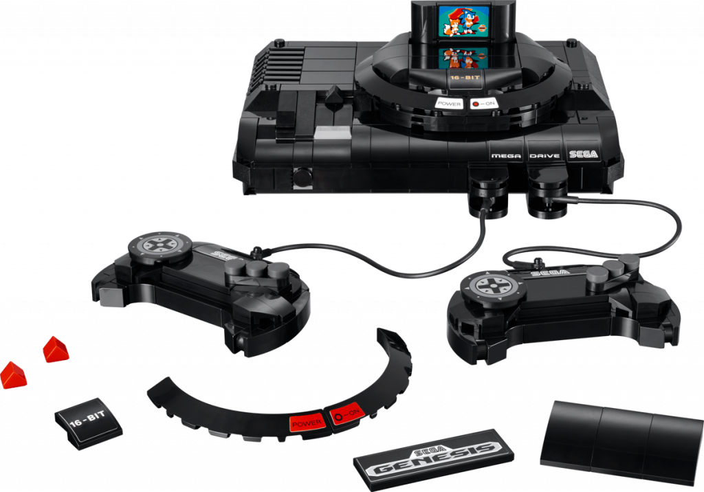 LEGO Genesis console with its conversion pieces to change it into the Mega Drive version.