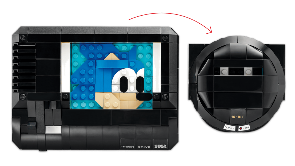 Sonic is hiding inside the LEGO Genesis console as an easter egg.