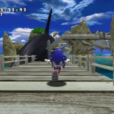 Sonic escapes a very angry killer whale.