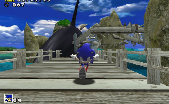 Sonic escapes a very angry killer whale.