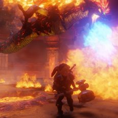 Link dodges a fire breathing beast.