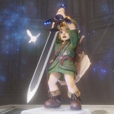 Young Link pulls a sword from the sword in the Temple of Time.