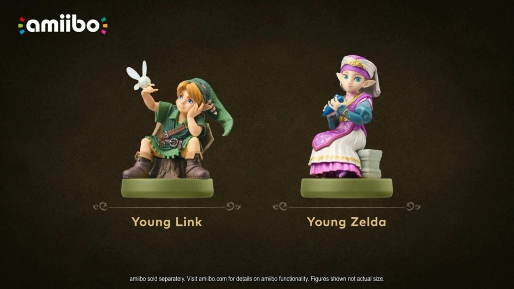 Ocarina of Time Amiibo.  A young link sits on a log with Navi while young Zelda plays the ocarina.